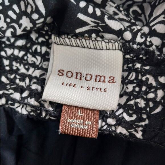 SONOMA! BLACK & WHITE INDIA PRINT COTTON, RUCHED WAIST SUN DRESS! SZ L - Picture 6 of 9